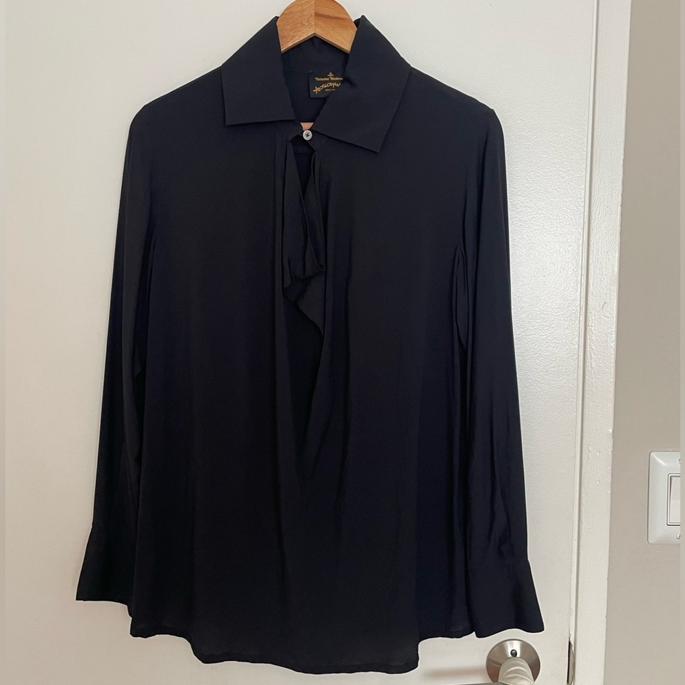 Vivienne Westwood Black Tie Front Long Sleeve Blouse